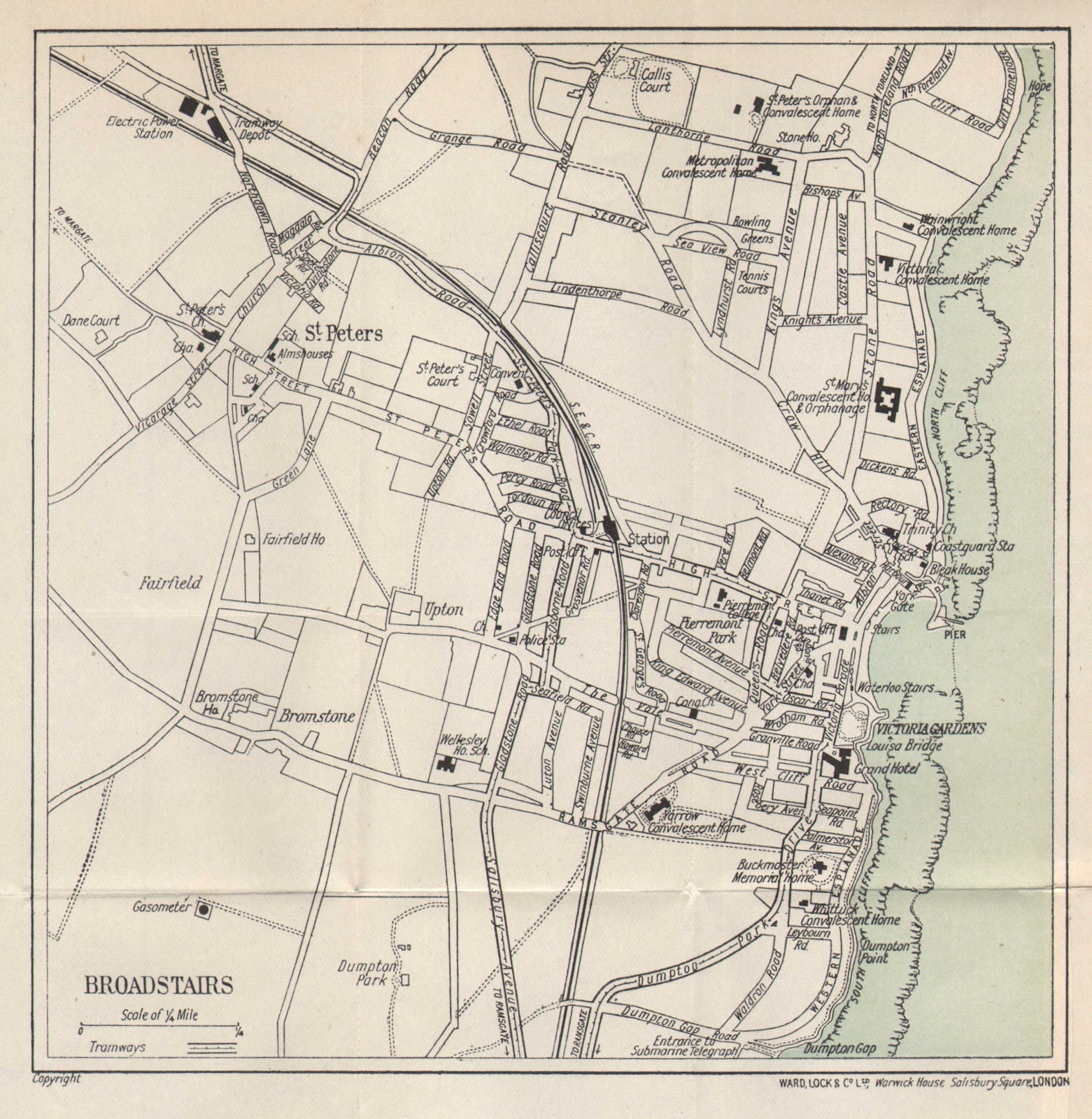 BROADSTAIRS vintage tourist town city resort plan. Kent. WARD LOCK 1919 map